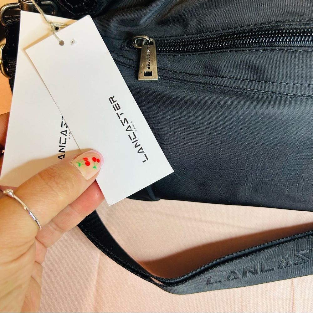 Lancaster Paris Black Nylon and Leather Leather Shoulder Bag with Slouchy Design - Picture 5 of 9